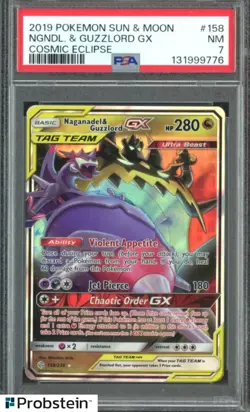 2019 POKEMON SUN & MOON COSMIC ECLIPSE #158 NGNDL. & GUZZLORD GX PSA 7 - Image 1