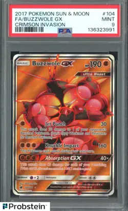 2017 POKEMON SUN & MOON #104 FA/BUZZWOLE GX CRIMSON INVASION PSA 9 - Image 1