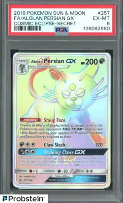 2019 POKEMON SUN & MOON COSMIC ECLIPSE #257 FA/ALOLAN PERSIAN GX SECRET PSA 6 - Image 1