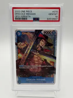 PSA 10 Gem Mint Dracule Mihawk OP01-070 Errata One Piece Romance Dawn 2022 - Image 1