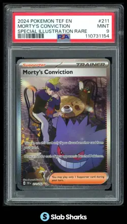 2024 POKEMON TEF EN #211/162 MORTY'S CONVICTION SPECIAL ILLUSTRATION RARE PSA 9 - Image 1