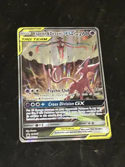 Pokemon TCG Espeon & Deoxys GX SM240 Black Star Promo Full Art Holo Card - Image 1