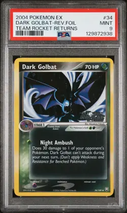 2004 POKEMON EX TEAM ROCKET RETURNS #34 DARK GOLBAT-REVERSE FOIL PSA 9 - Image 1