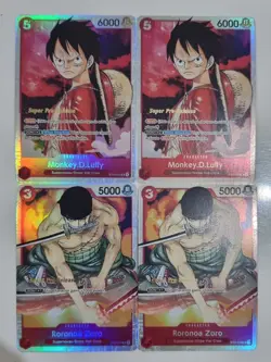 2x Monkey D. Luffy 2x Roronoa Zoro Super Pre Release One Piece Card Game Mint - Image 1