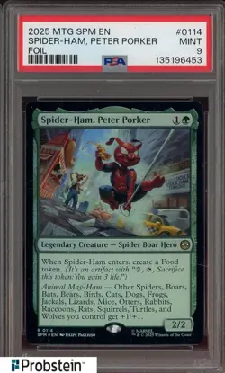 2025 MTG MARVEL'S SPIDER-MAN #0114 SPIDER-HAM, PETER PORKER FOIL PSA 9 - Image 1