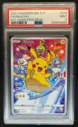 2021 Pokemon Indonesia Pikachu Full Art KFC Chaki Kids Meal Promo #016/S-P PSA 9 - Image 1