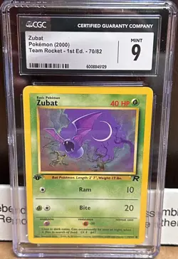 2000 Pokemon Team Rocket 1st Edition Zubat 70/82 CGC 9 Mint Slab - Image 1