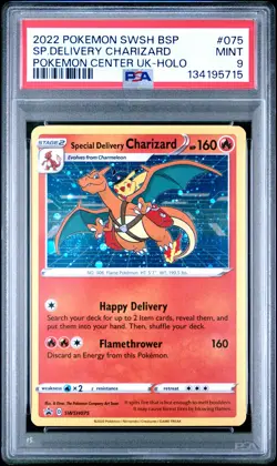 2022 POKEMON SWSH BLACK STAR PROMO #075 SPECIAL DELIVERY CHARIZARD-HOLO PSA 9 - Image 1