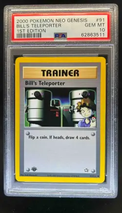 2000 Pokemon Neo Genesis 1st Edition Bill's Teleporter #91/111 PSA 10 - Image 1