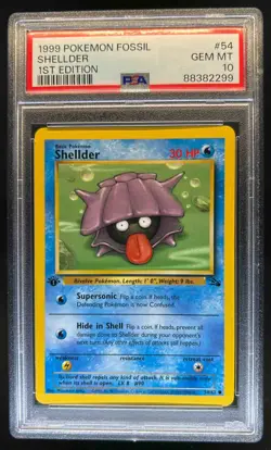 1999 Pokemon Fossil 1st Edition Shellder #54/62 PSA 10 - Image 1