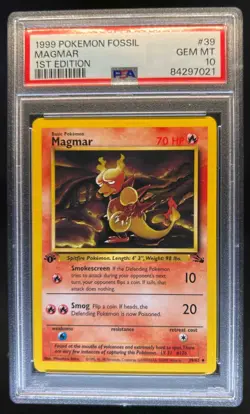 1999 Pokemon Fossil 1st Edition Magmar #39/62 PSA 10 - Image 1