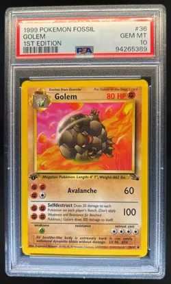 1999 Pokemon Fossil 1st Edition Golem #36/62 PSA 10 - Image 1