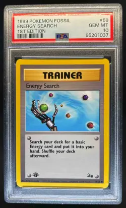 1999 Pokemon Fossil 1st Edition Energy Search #59/62 PSA 10 - Image 1