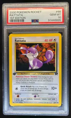 2000 Pokemon Team Rocket First Edition Rattata #66/82 PSA 10 - Image 1
