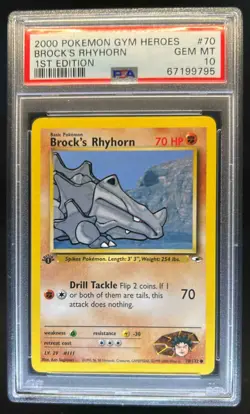 2000 Pokemon Gym Heroes 1st Edition Brock's Rhyhorn #70/132 PSA 10 - Image 1