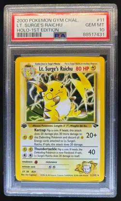 2000 Pokemon Gym Challenge 1st Edition Lt. Surge's Raichu Holo #11/132 PSA 10 - Image 1