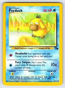 Psyduck 53/62 1999 Fossil Set Pokemon Card TCG Vintage WOTC Nintendo Common - Mp - Image 1