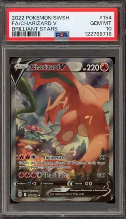 Pokemon Charizard V Brilliant Stars Full Alt Art #154 PSA 10 Gem Mint - Image 1