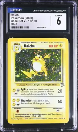 CGC 6 EX/NM Raichu 16/130 Base Set 2 Holo Rare Pokemon Card 🌀SWIRL🌀 - Image 1