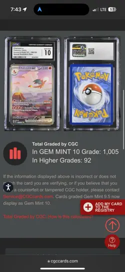 Sir Gem Mint 10 Charizard EX 199/165 Scarlet & Violet 151 Pokemon TCG 2023 CGC - Image 2