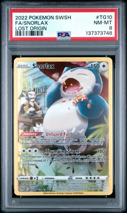 2022 POKEMON SWORD & SHIELD LOST ORIGIN #TG10 FULL ART/SNORLAX PSA 8 - Image 1