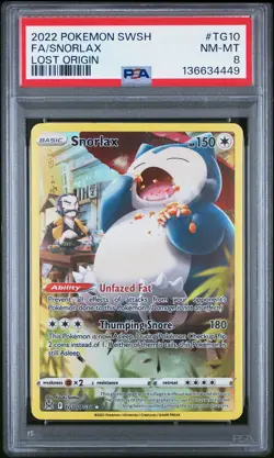 2022 POKEMON SWORD & SHIELD LOST ORIGIN #TG10 FULL ART/SNORLAX PSA 8 - Image 1