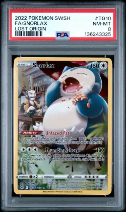 2022 POKEMON SWORD & SHIELD LOST ORIGIN #TG10 FULL ART/SNORLAX PSA 8 - Image 1