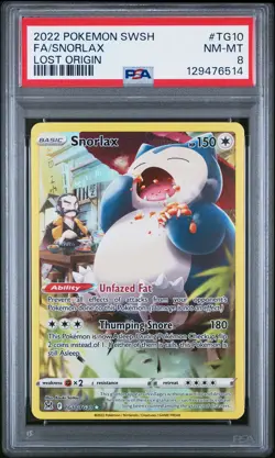 2022 POKEMON SWORD & SHIELD LOST ORIGIN #TG10 FULL ART/SNORLAX PSA 8 - Image 1