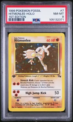 1999 Pokemon Fossil 1st Edition Hitmonlee - Holo PSA 8 - Image 1