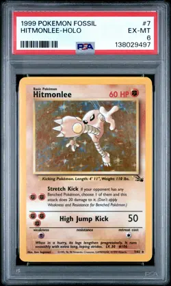 1999 POKEMON FOSSIL #7 HITMONLEE-HOLO PSA 6 - Image 1