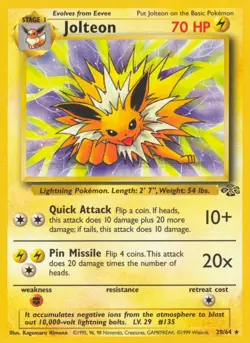 Jolteon - 20/64 - Pokemon Jungle Unlimited Rare Card WOTC LP - Image 1