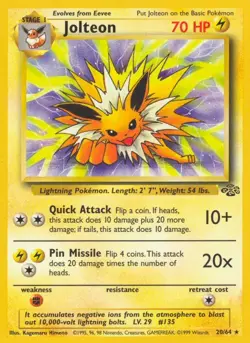 Jolteon - 20/64 - Pokemon Jungle Unlimited Rare Card WOTC MP - Image 1
