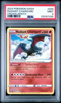 PSA 9 MINT Radiant Charizard 020/159, Pokemon SWSH Crown Zenith Radiant Rare - Image 1