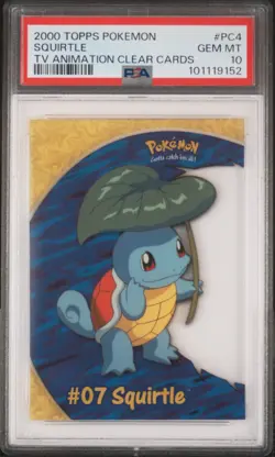 2000 TOPPS POKEMON TV ANIMATION CLEAR CARDS #PC4 SQUIRTLE PSA 10 - Image 1