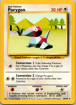 Base Set #039/102 Porygon Pokemon Moderately Played - Image 1