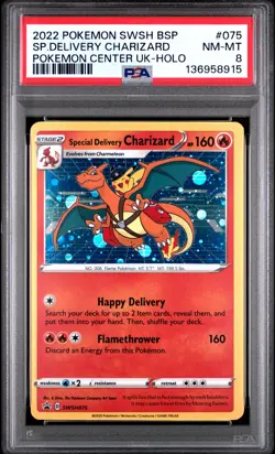 2022 POKEMON SWSH BLACK STAR PROMO #075 SPECIAL DELIVERY CHARIZARD-HOLO PSA 8 - Image 1