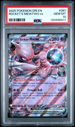 2025 POKEMON DRI EN-DESTINED RIVALS #081 TEAM ROCKET'S MEWTWO EX PSA 10 - Image 1