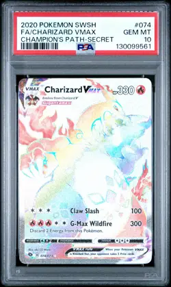 2020 POKEMON SWORD & SHIELD CHAMP'S PATH SECRET FULL ART/CHARIZARD VMAX PSA 10 - Image 1