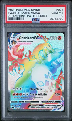 2020 POKEMON SWORD & SHIELD CHAMP'S PATH SECRET FULL ART/CHARIZARD VMAX PSA 10 - Image 1