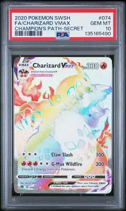 2020 POKEMON SWORD & SHIELD CHAMP'S PATH SECRET FULL ART/CHARIZARD VMAX PSA 10 - Image 1