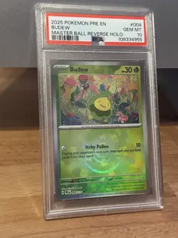 2025 POKEMON PRE EN-PRISMATIC EVOLUTIONS MASTER BALL REVERSE HOLO BUDEW PSA 10 - Image 1