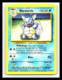 💥 Wartortle Non Holo WOTC Pokemon Card 42/102 Vintage Base Set 1999 - Image 1
