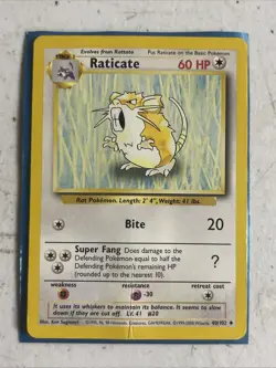 4TH PRINT Pokemon Card - Raticate Base Set 1999-2000 40/102 Uncommon - Image 1