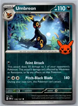 Umbreon 130/197 Trick or Treat 2023 Obsidian Flames Pokemon Card NM Promo Stamp - Image 1