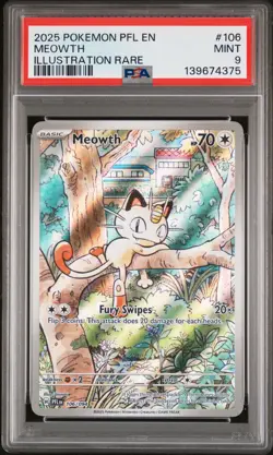 2025 POKEMON PFL EN-PHANTASMAL FLAMES ILLUSTRATION RARE #106 MEOWTH PSA 9 - Image 1