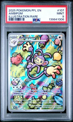2025 POKEMON PFL EN-PHANTASMAL FLAMES ILLUSTRATION RARE #107 AMBIPOM PSA 9 - Image 1