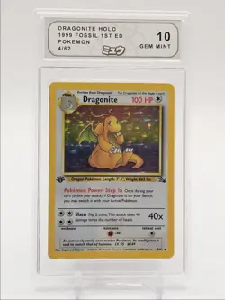 DRAGONITE 1999 POKEMON 1ST EDITION FOSSIL HOLO RARE 4/62 MEW 10 Q4596 - Image 1