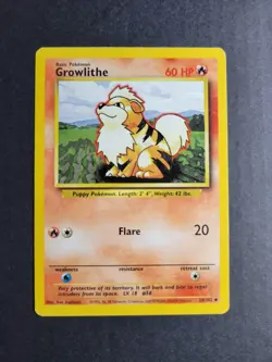 Growlithe 28/102 Pokemon TCG Base Set Unlimited Regular Uncommon LP - Image 2