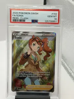2020 Pokemon Sonia Full Art Rebel Clash 192/192 PSA 10 GEM MINT - Image 1