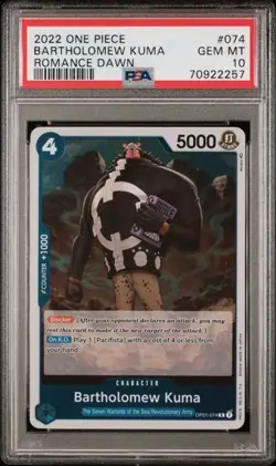 2022 One Piece Romance Dawn OP01-074 Bartholomew Kuma - Pre-Errata PSA 10 POP 6 - Image 1
